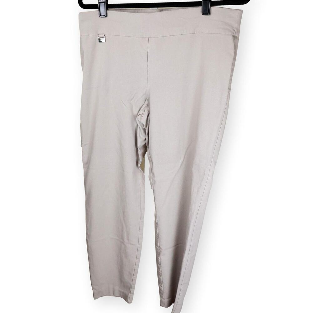 Alfani Beige Women Elastic Waist Flat Front Dress Pants 14 S